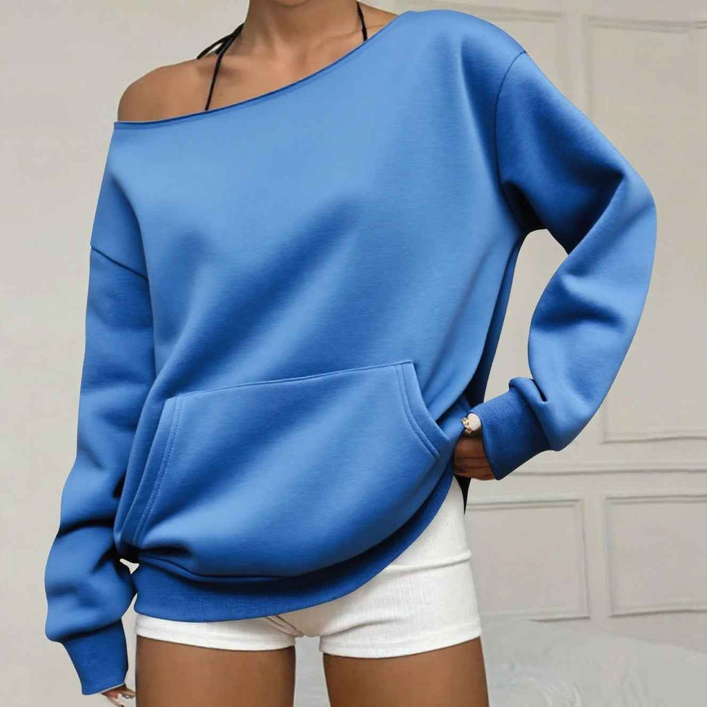 Fashionable Pullover Crew-Neck Off-Shoulder Sweatshirt For Women