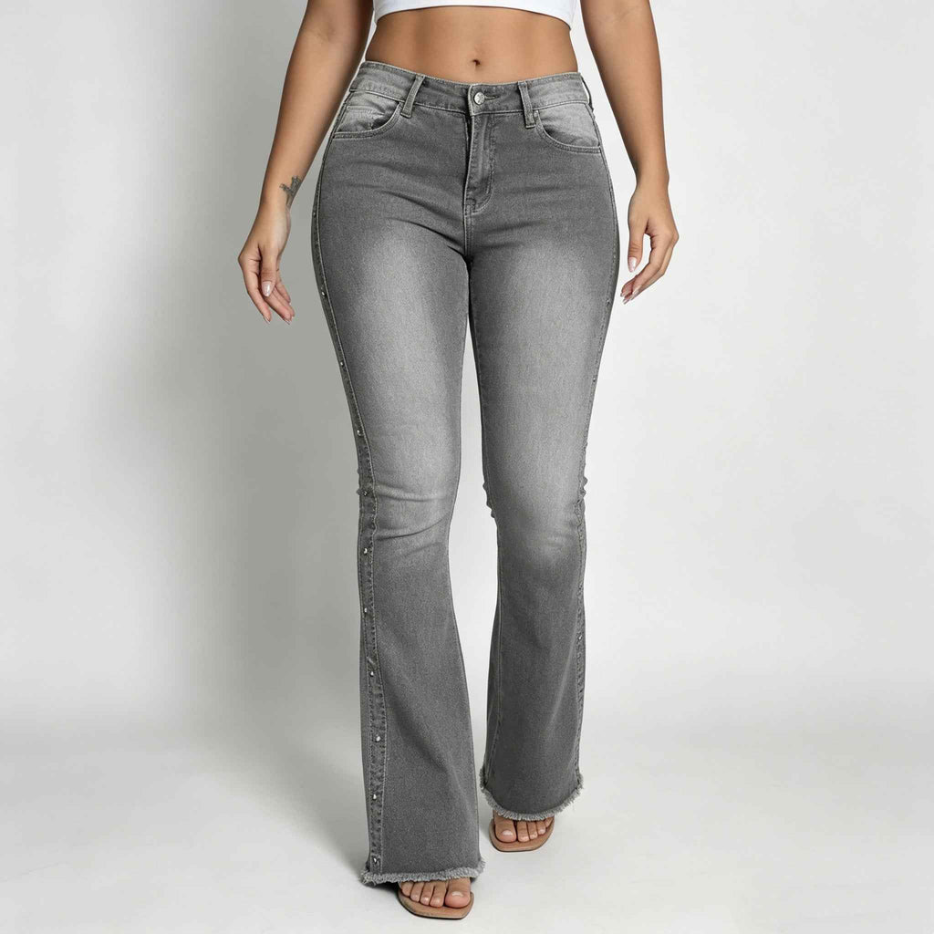 High-Waisted Studded Flare Jeans