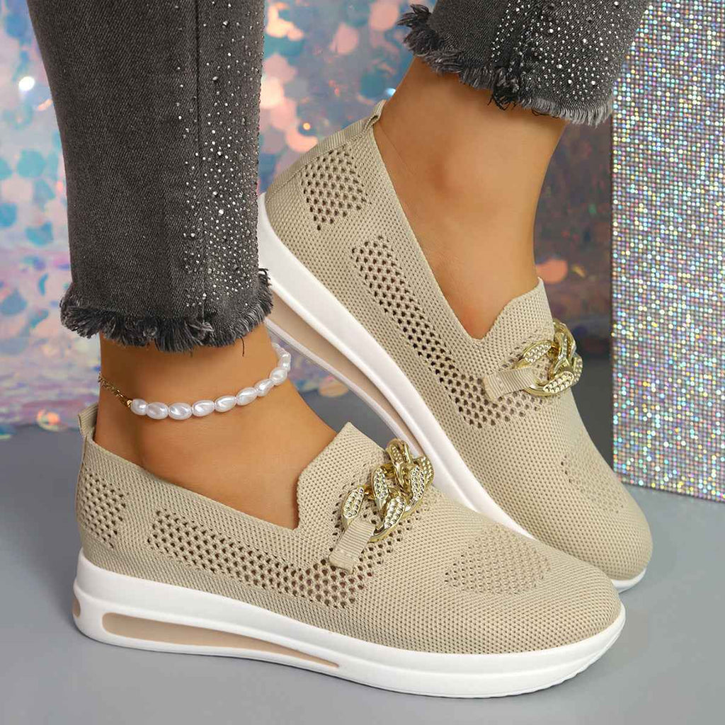 Flyknit Wedge Sneakers — Metal Chain Detail, 5 Colours