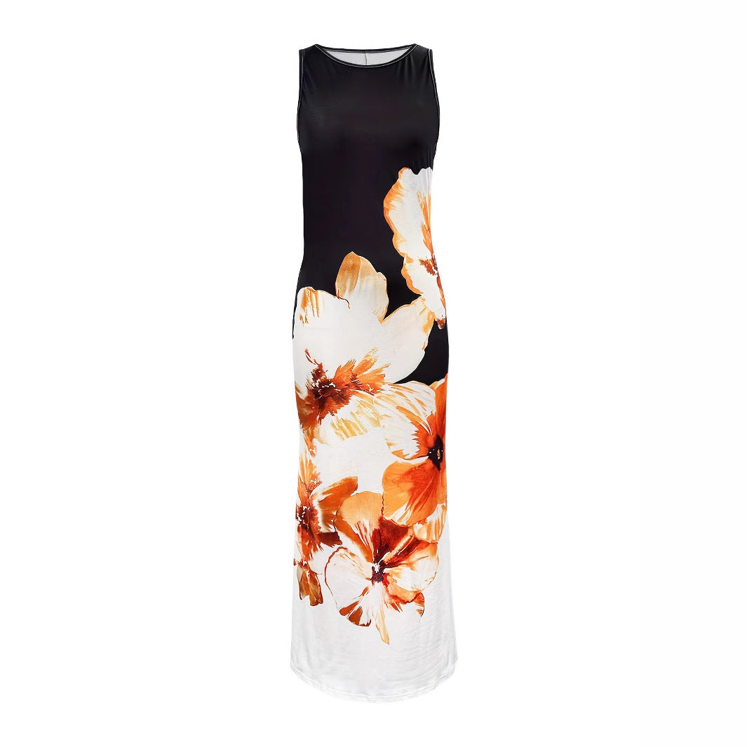 Floral Print Sleeveless Loose-Waist Maxi Tank Dress