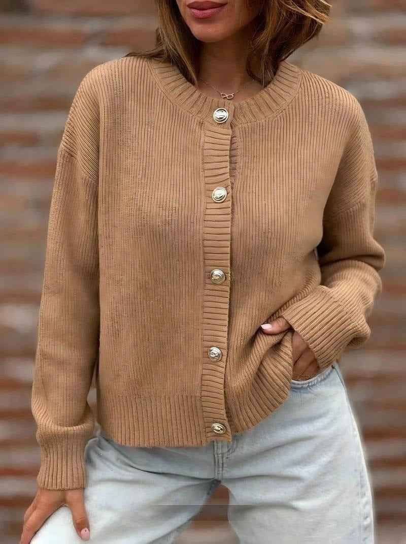 Womens Button-front Cardigan Long-sleeve Sweater