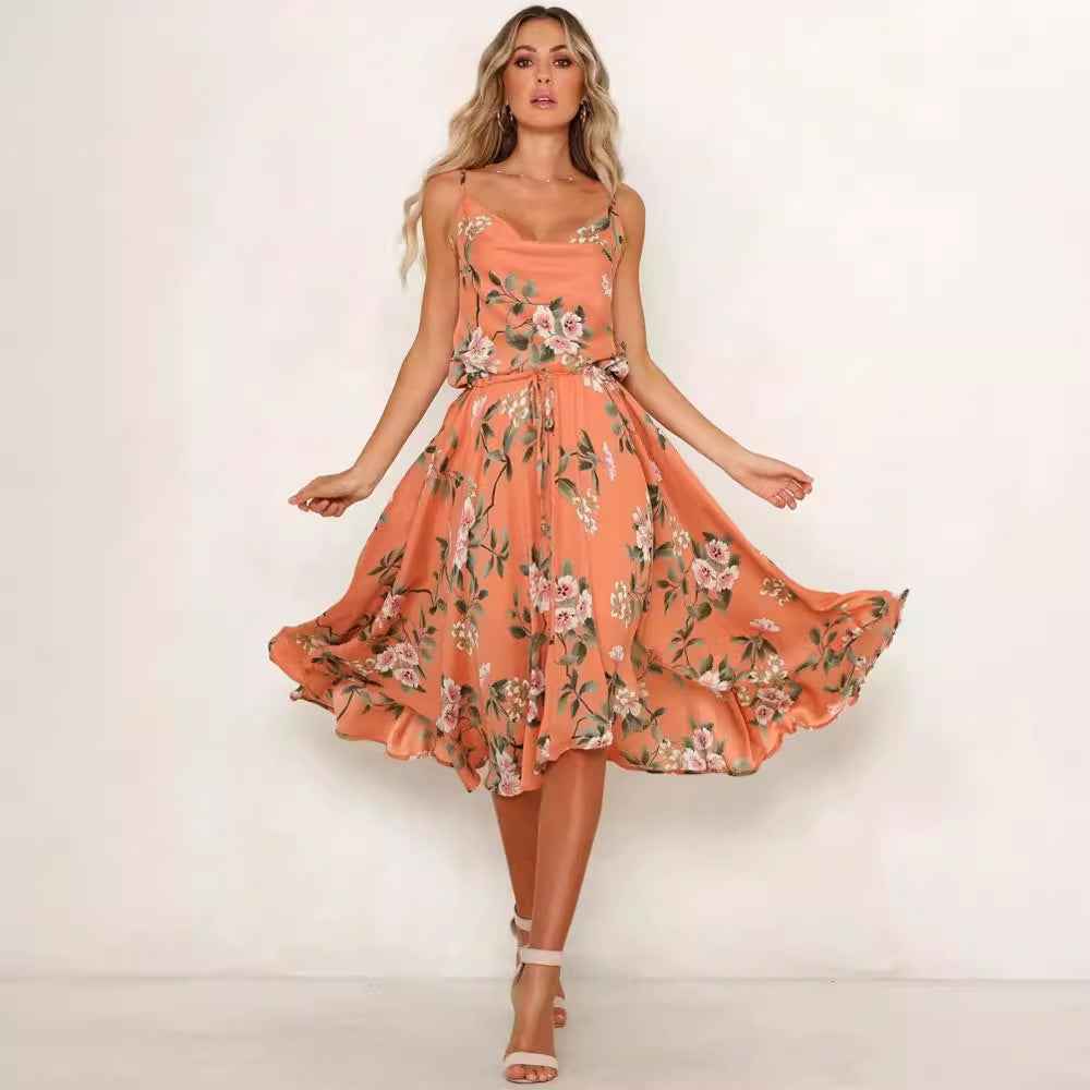 Printed V-Neck Sleeveless Dress – Loose Fit Fashion