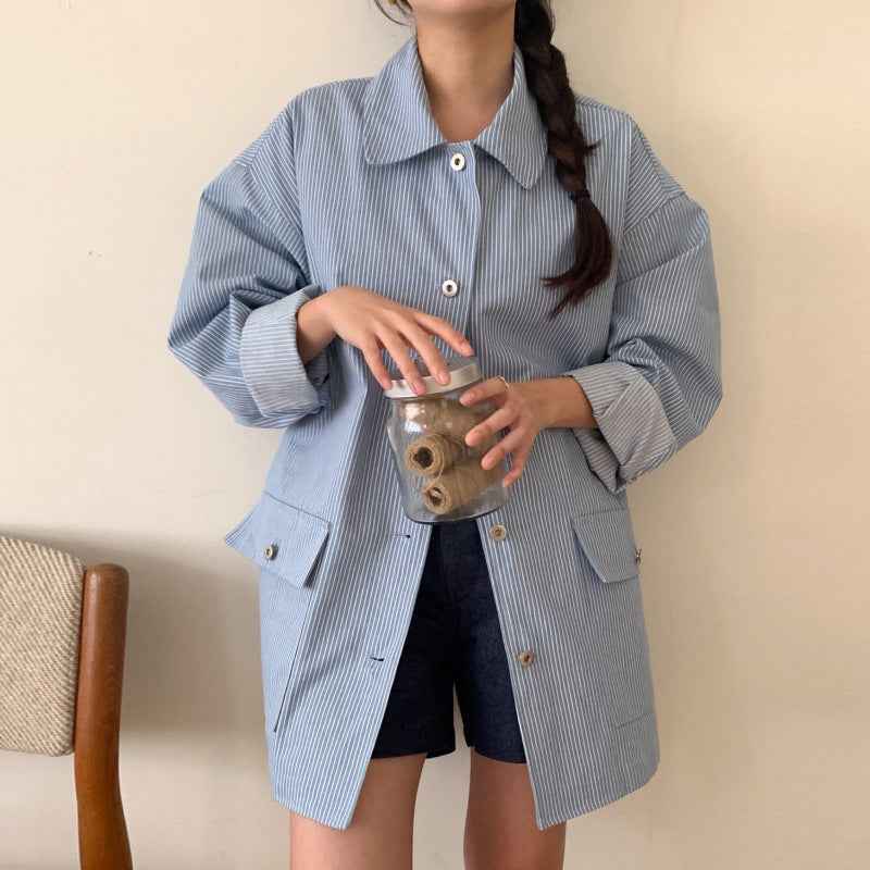 Puff-Sleeve Acrylic Shirt Jacket — Loose Fit, One Size