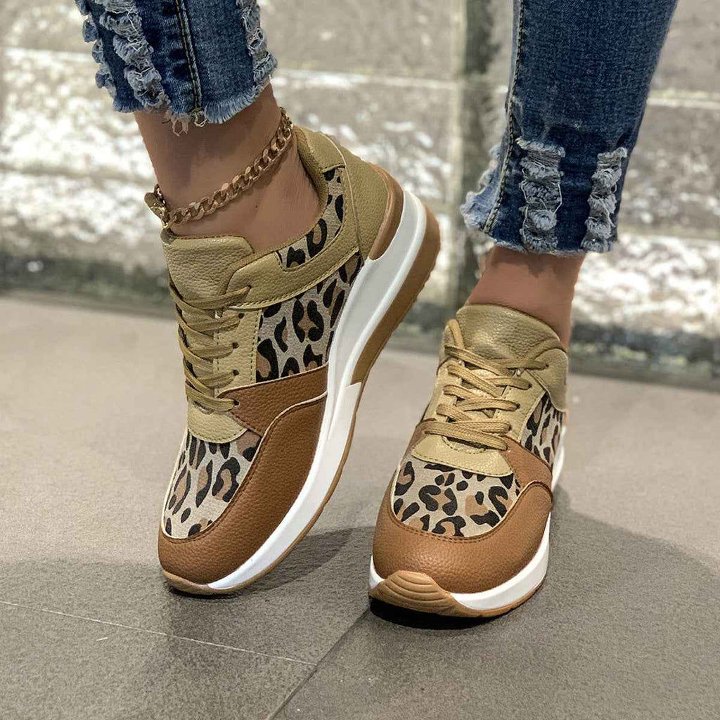 Leopard-Print Chunky Wedge Lace-Up Sneakers