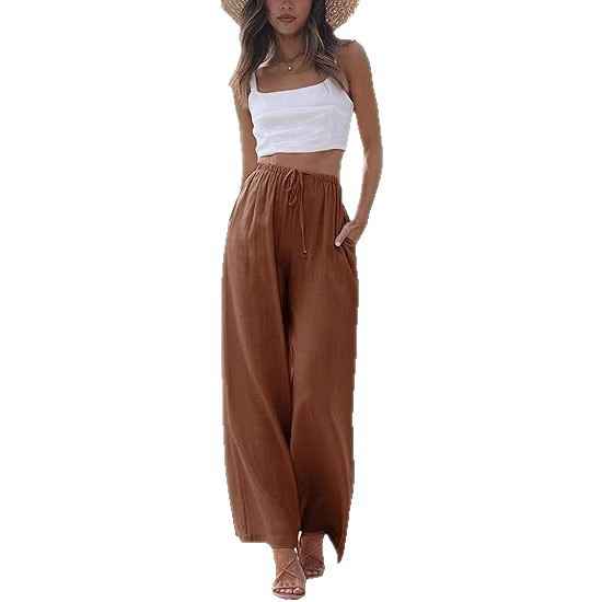 Straight-Leg Linen Casual Pants with Pockets