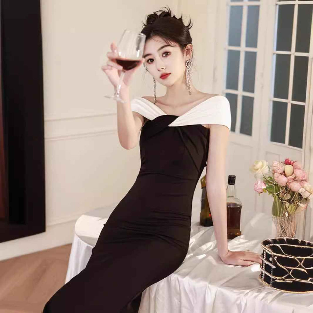 Women's Off-Shoulder Mermaid Evening Gown — Black & Red