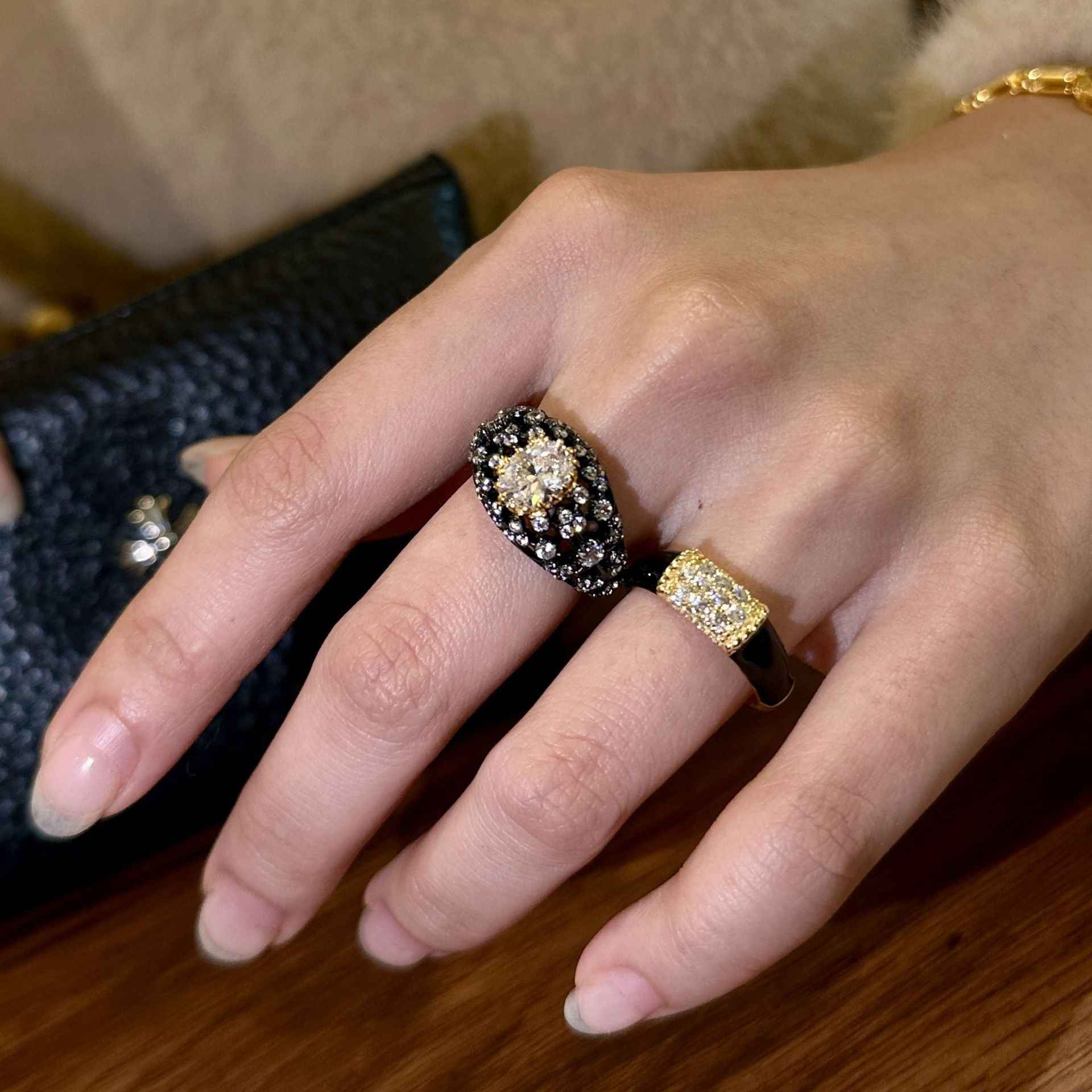 S925 sterling silver plated with black gold luxury diamond ring