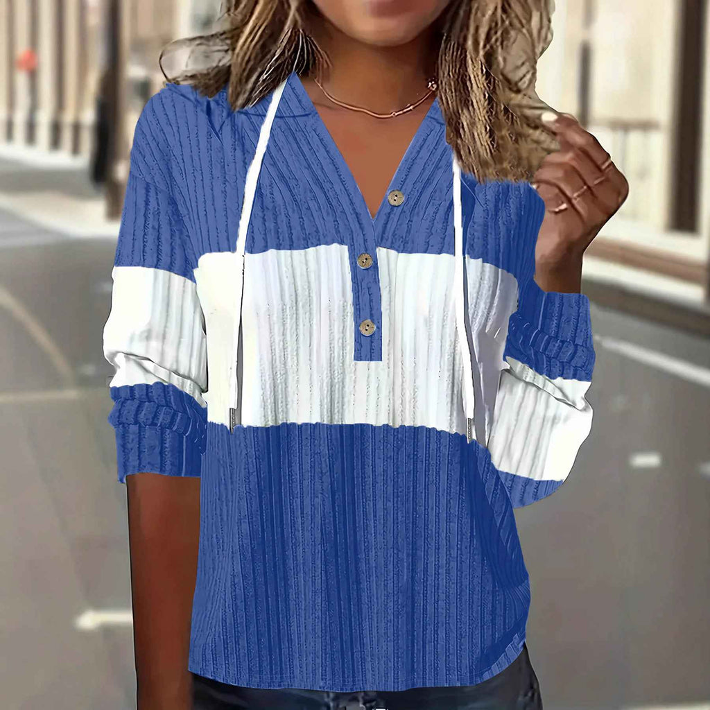 Women's Button-Detail Pullover Sweatshirt – Loose Fit, Literary Retro Style