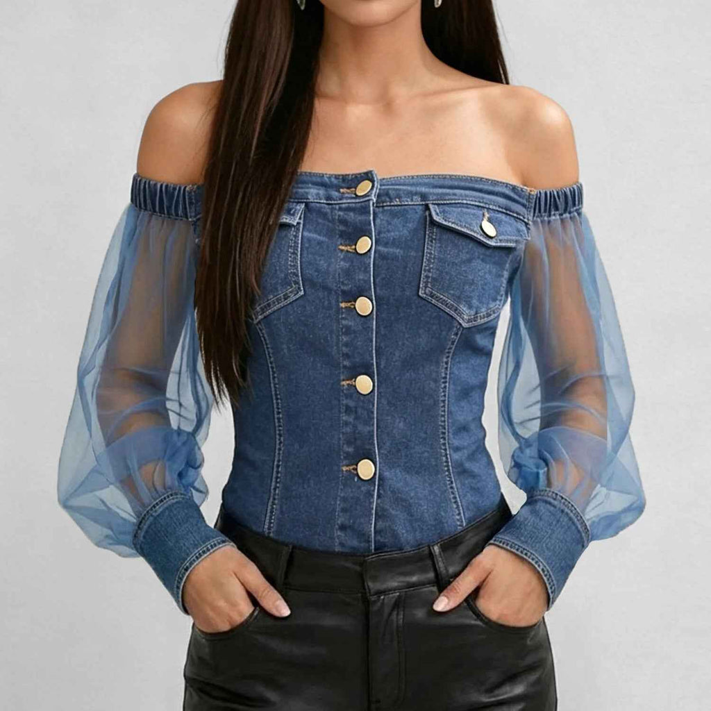 Printed Splicing Three-Quarter Sleeve Top – Street Style
