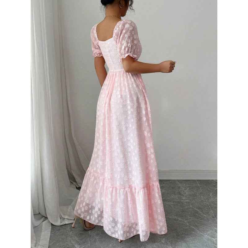 High-Waist Jacquard Flared Maxi Dress — 3 Colours