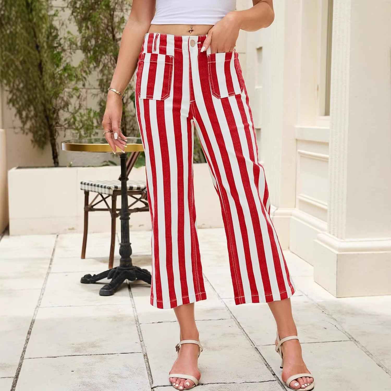 Summer Striped-print Fashionable Casual Womens Pants