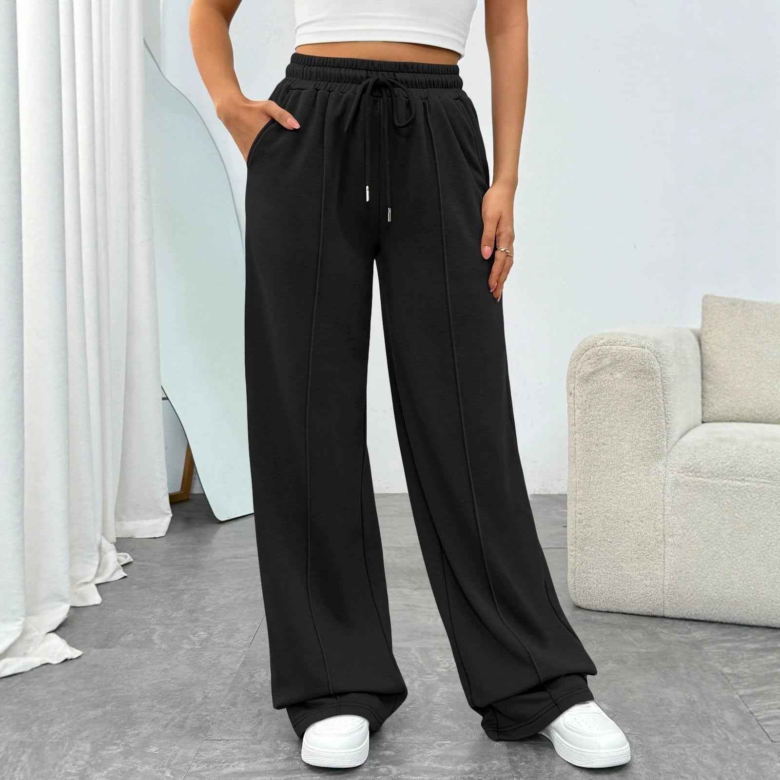 High-waisted Wide-leg Loose-fit Casual Womens Athletic Trousers