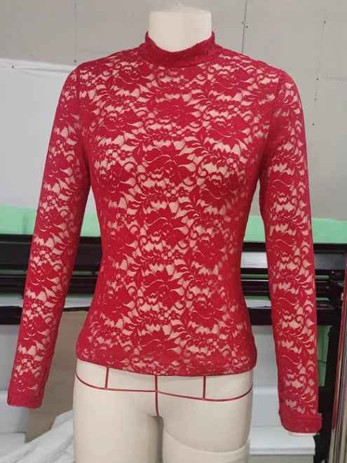 Lace Mock-Neck Long Sleeve Top – Elegant Base Layer