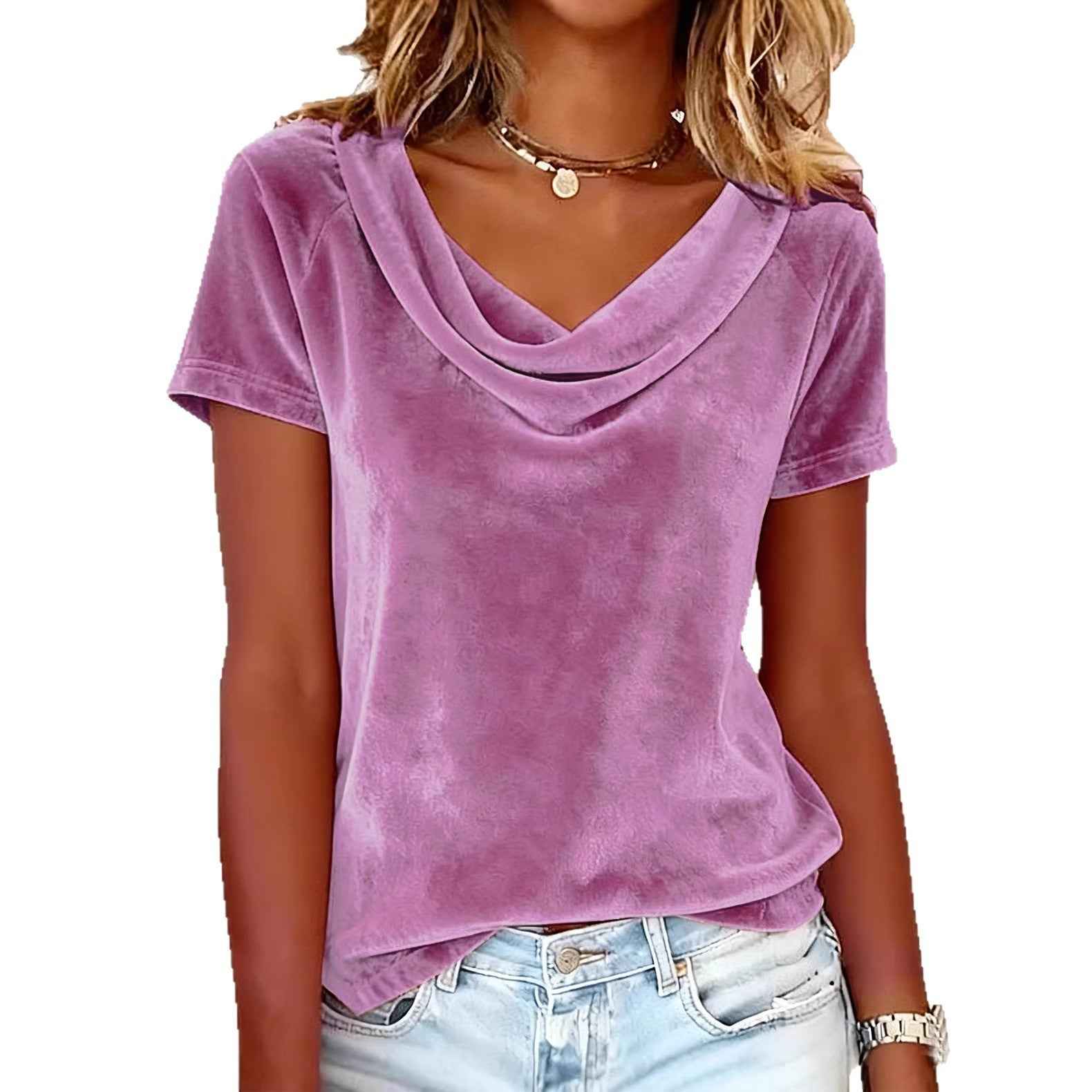 Cowl-Neck Short-Sleeve Top — 6 Colours