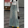 Women's High-Waist Washed Denim Skirt — Straight Leg, Cropped, Retro Blue