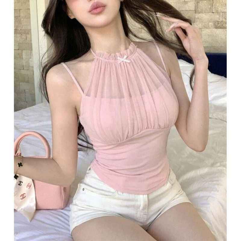 Women's Mesh-Panel Halter Camisole Top