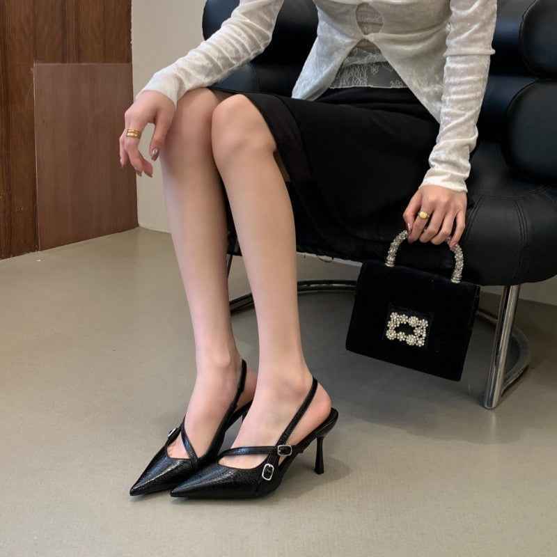 Pointed Toe Backless Mules — Microfibre, Black & White, EU 35–42