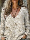 Womens V-neck Fashionable Pullover With A Loose-fit Print