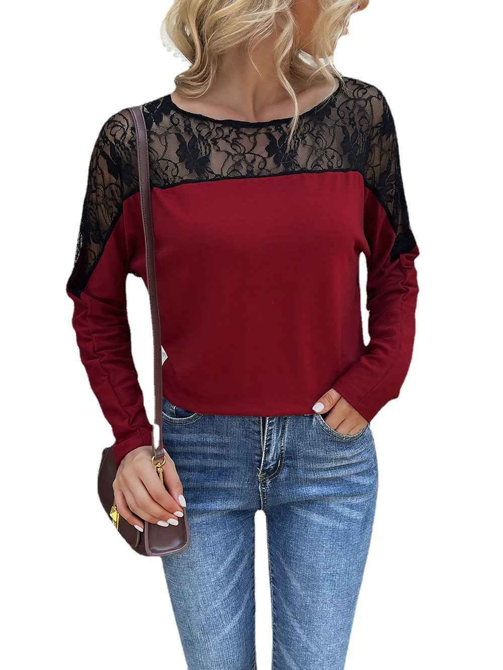 Hollow-out Crew-neck Long-sleeve T-shirt For Women
