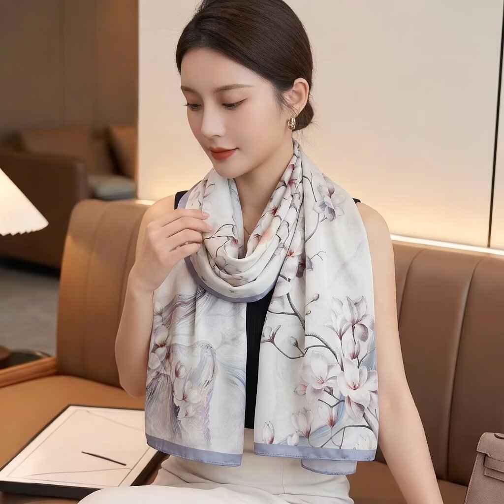 Fashionable Lengthened Womens Elegant Sun-Protective Scarf With Butterfly Print