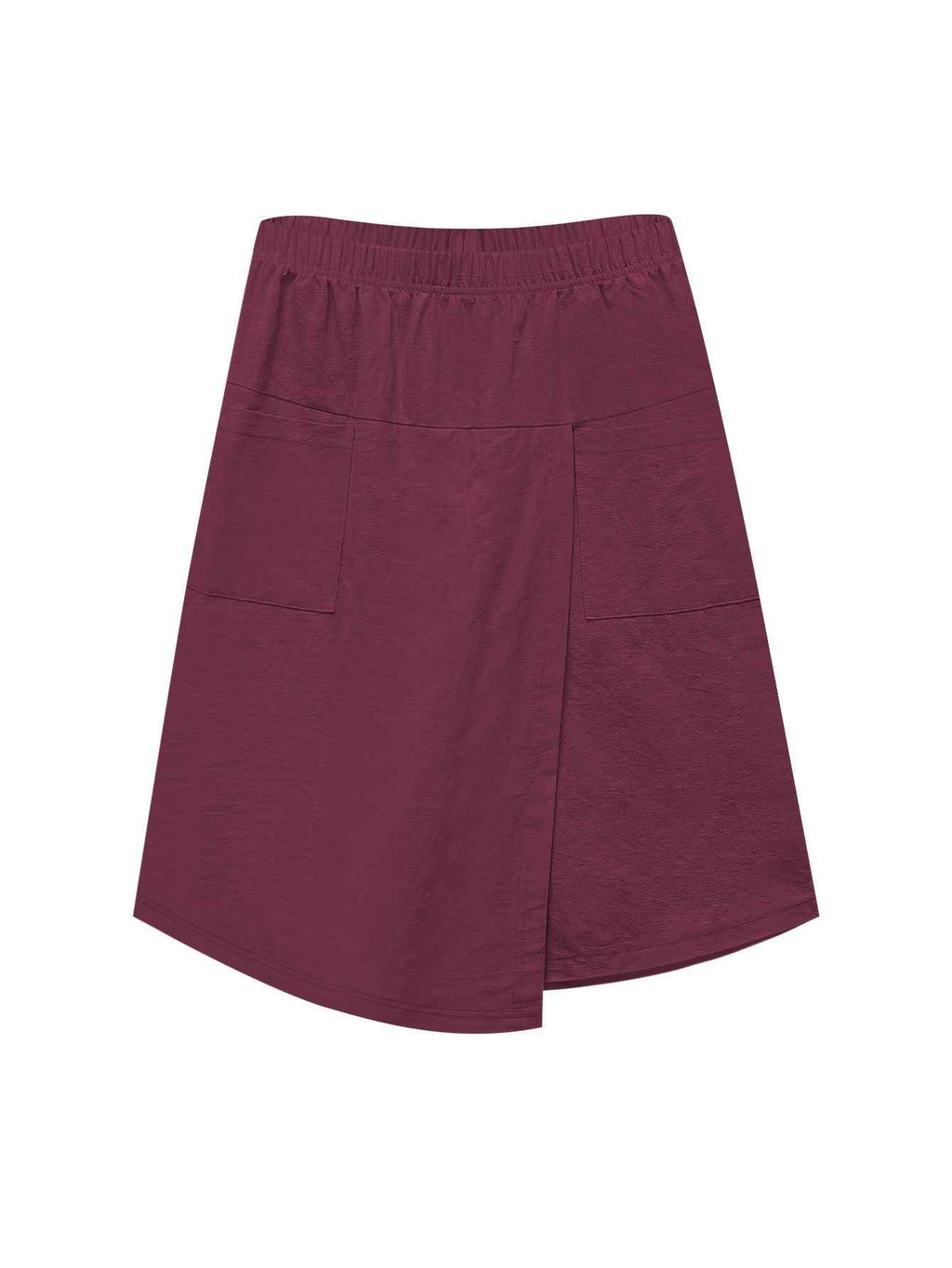 Women's Casual Elastic Waist Skort With Pockets Lightweight Wrap Front Knee-Length Shorts For Summer