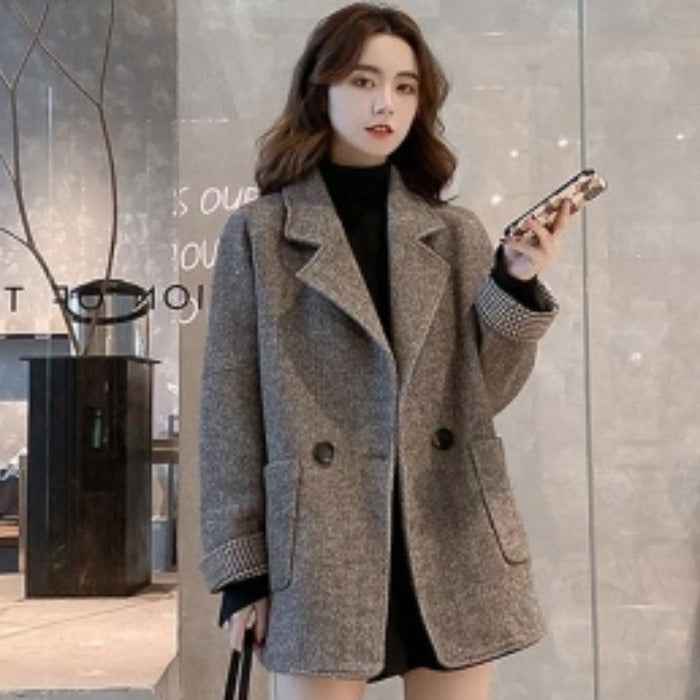 Wool-Blend Relaxed Fit Mid-Length Coat – Thick Casual Outerwear