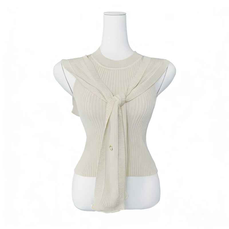 Women's Knit Vest & Shawl Two-Piece Set – Sleeveless Pullover Top