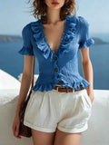 Womens Casual Resort Wave-patterned Blouse