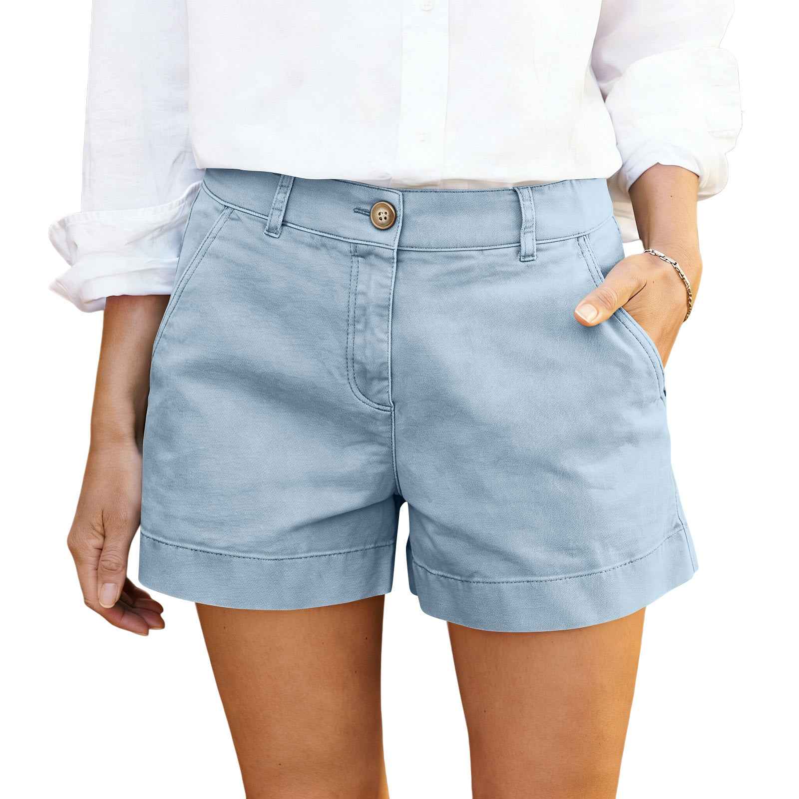 Women's Mid-High Waist Twill Cotton Hot Pants — Elegant Commuter Shorts