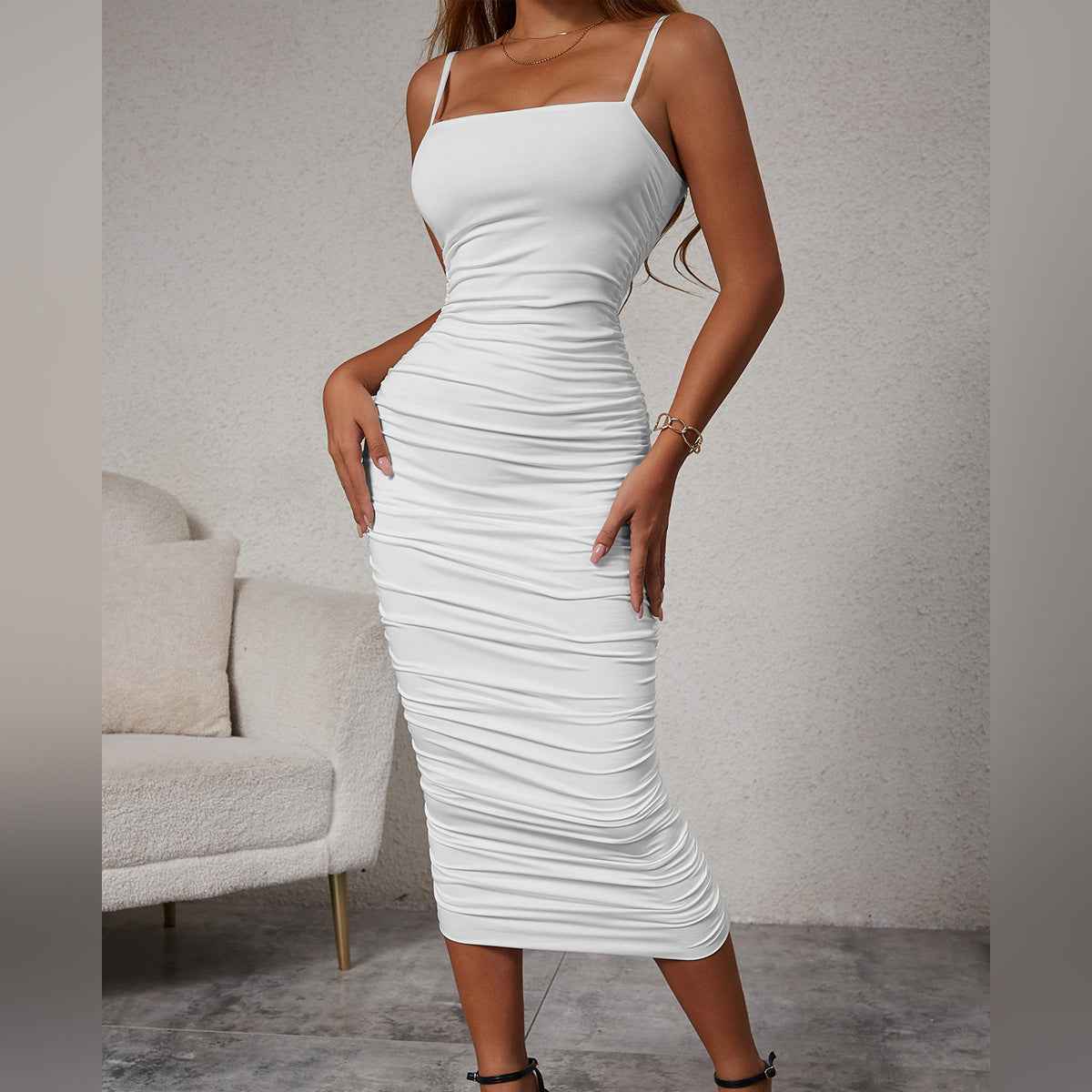Women's Sleeveless Pleated Slip Dress with Hood