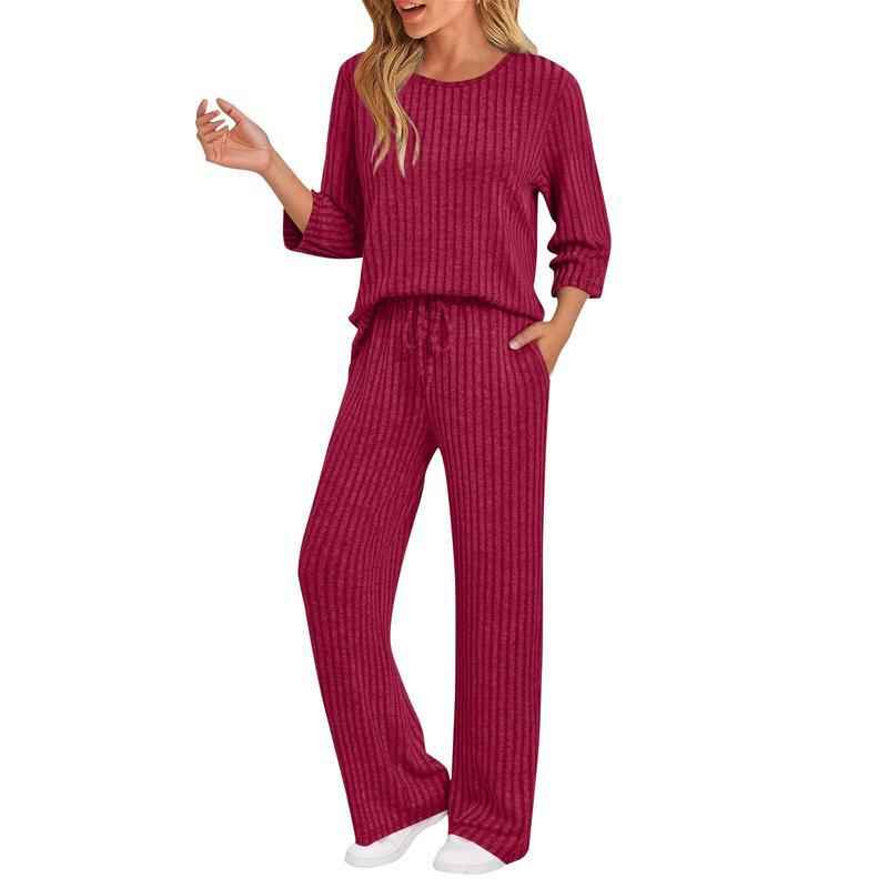 Ribbed Knit Two-Piece Set – Long Sleeve Top & Trousers Co-ord