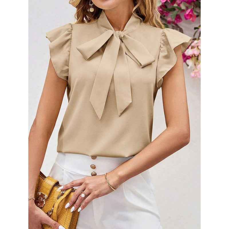 European And American-style Elegant Blouse With A Bow Tie