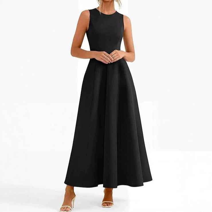 High-Waist Draped A-Line Sleeveless Maxi Dress