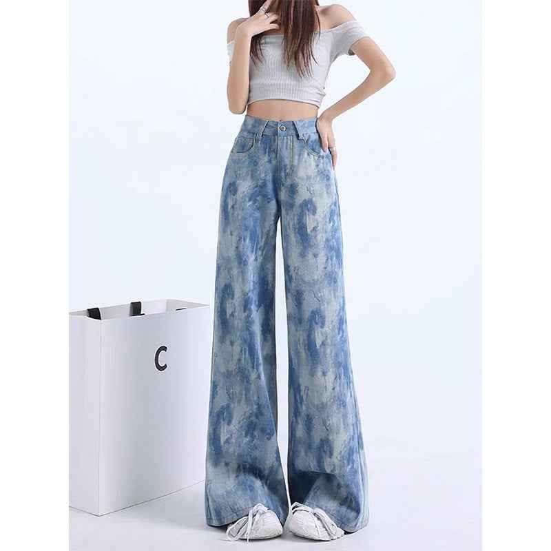 High-Waisted Flared Denim Pants – Painted Wash