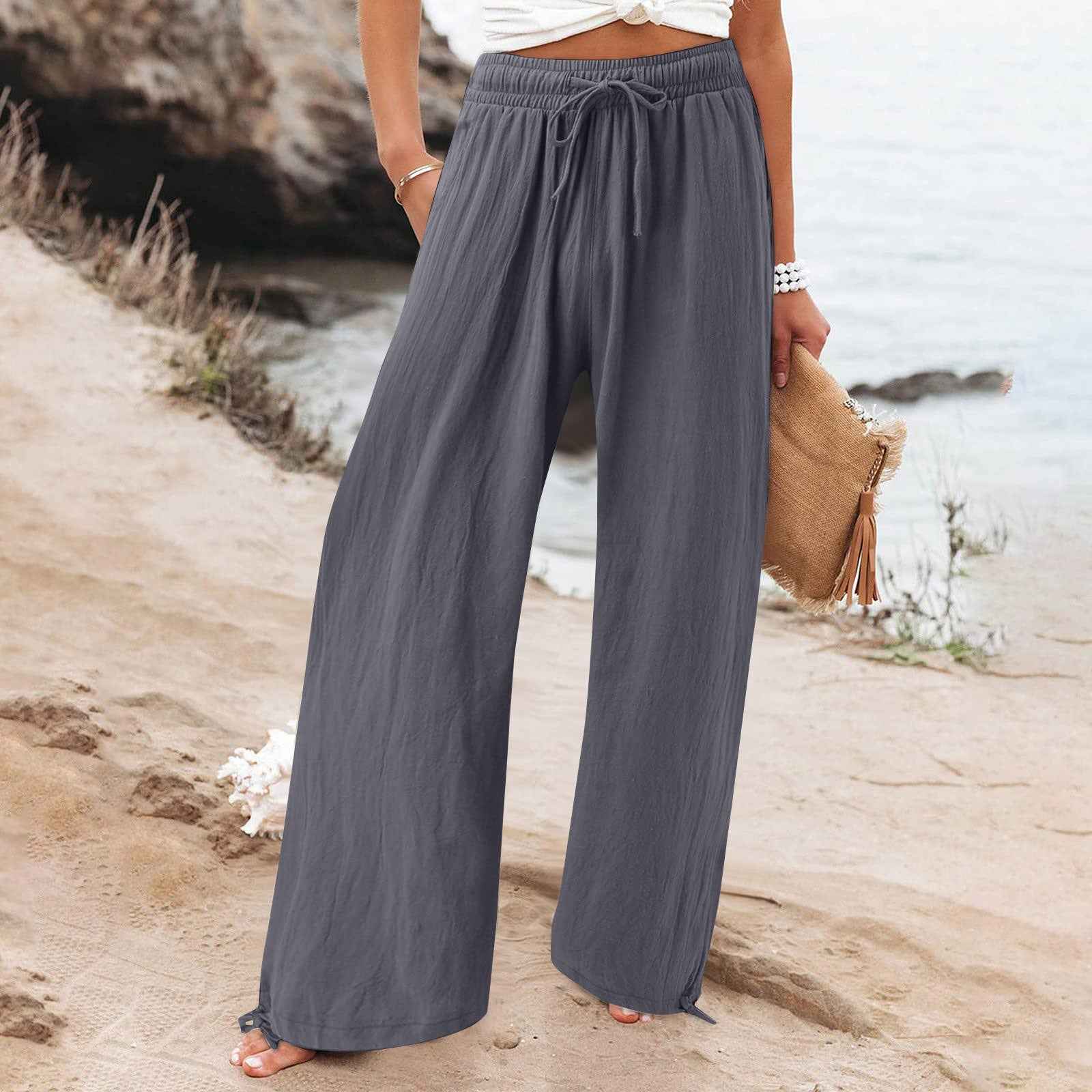 Omen's Cotton And Linen Wide-leg Beach Pants Casual Pants