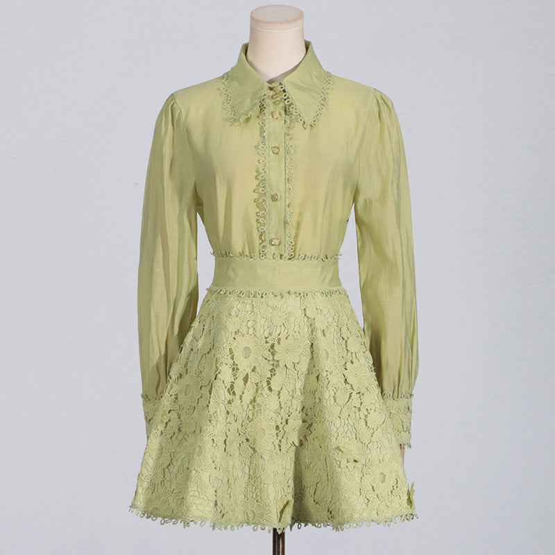 Women's Embroidered Shirt & Mini Skirt Two-Piece Set