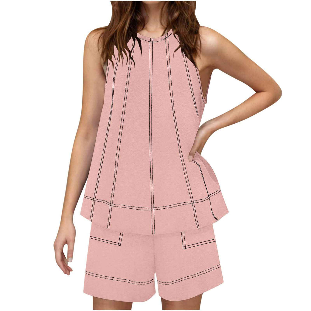 Women's Sleeveless Linen Tank Top & Cropped Shorts Set — 7 Colours