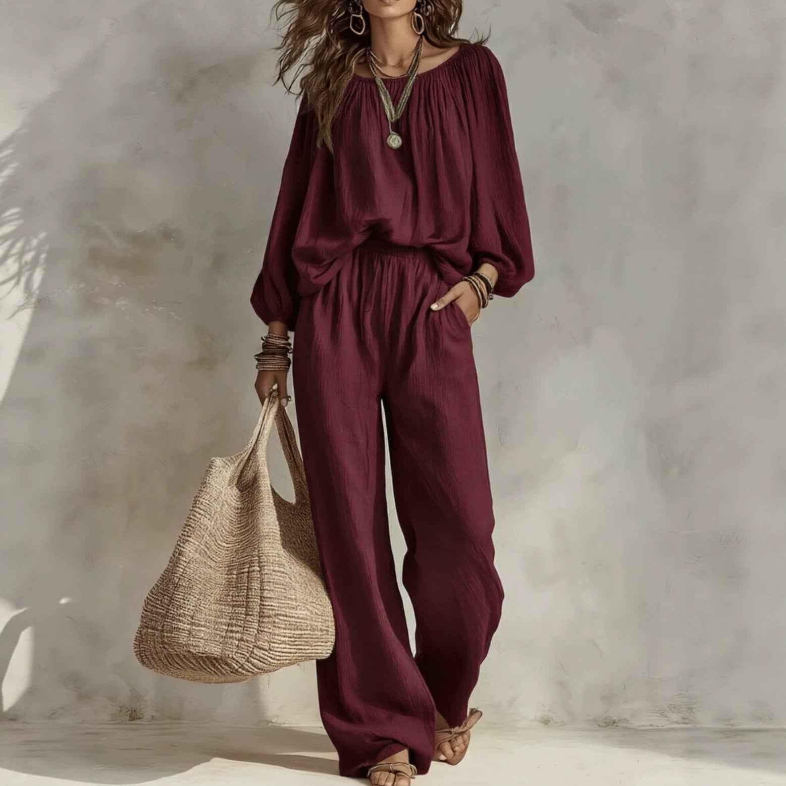 Loose-fitting Top With High-waisted Draping Wide-leg Pants
