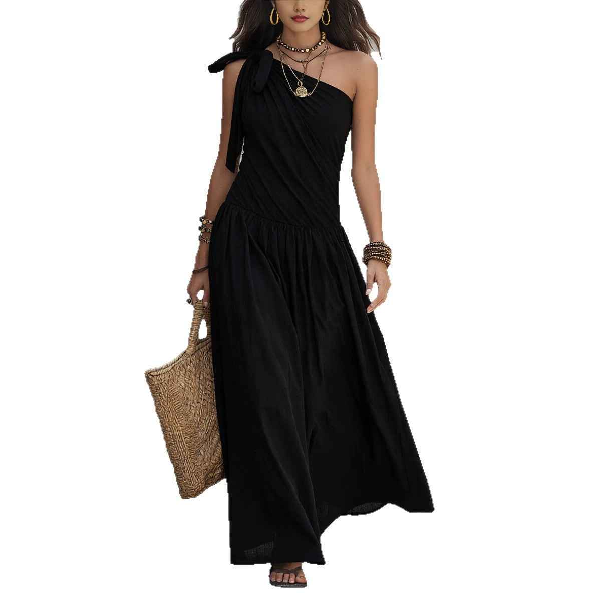 Womens Off-shoulder Asymmetrical Dress