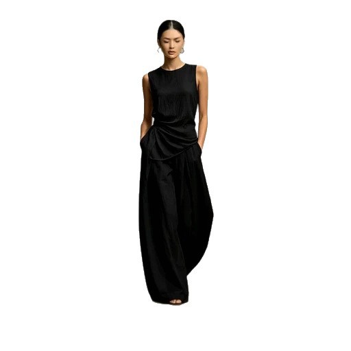 Sleeveless Loose Top & High-Waist Wide-Leg Pants Set