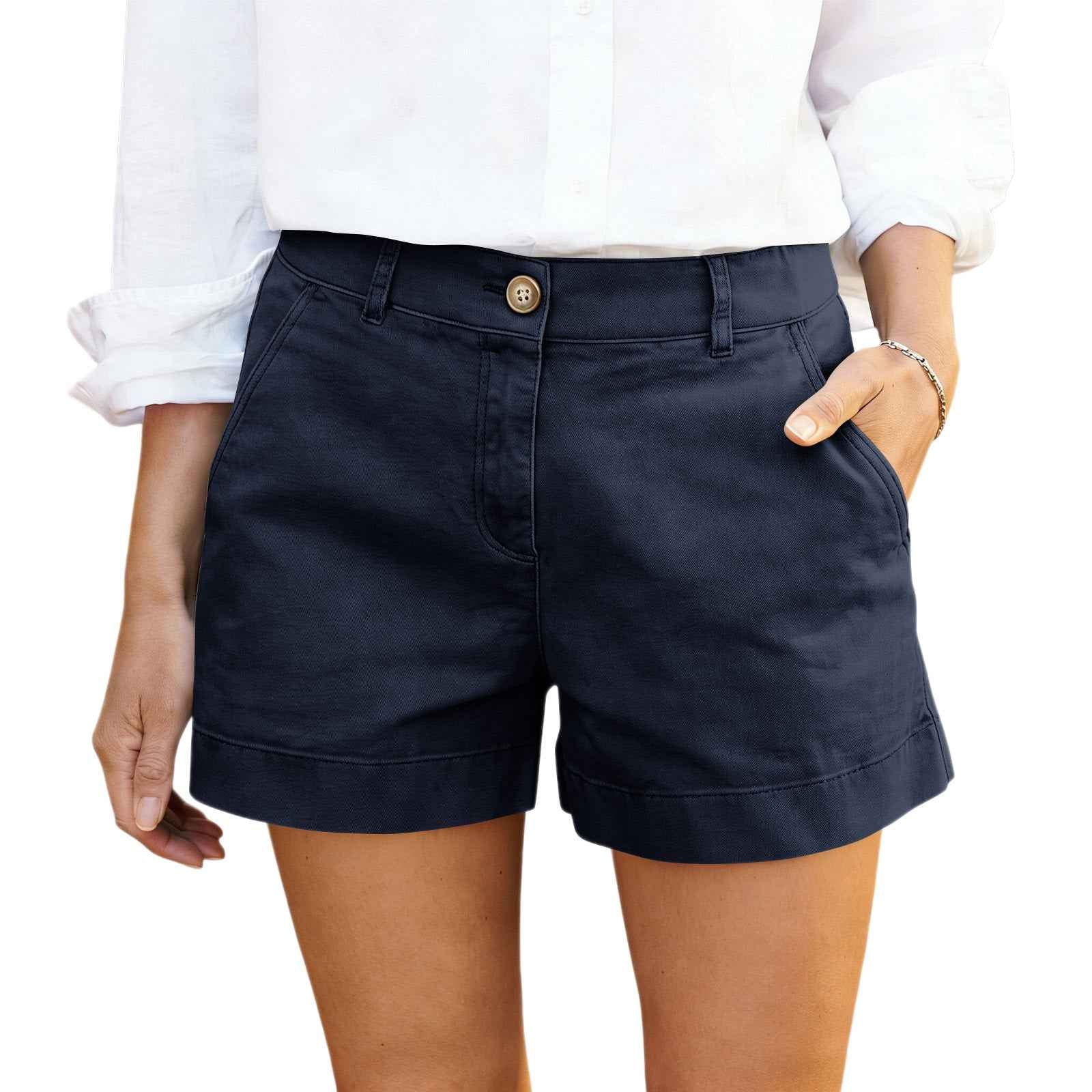 Women's Mid-High Waist Twill Cotton Hot Pants — Elegant Commuter Shorts
