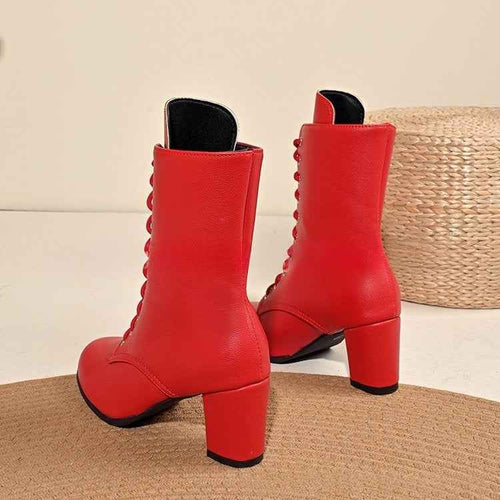 Womens Fashionable Block-heeled Lace-up Boots In Large Sizes
