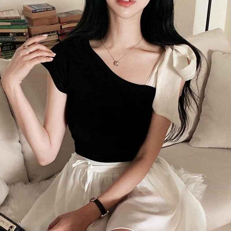Women's Lace-Up Waist-Cinching Knit Top – Three-Quarter Sleeve Pullover