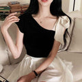 Women's Lace-Up Waist-Cinching Knit Top – Three-Quarter Sleeve Pullover
