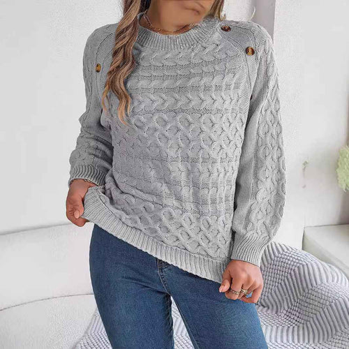 Pullover Sweater With Buttons And Puff Sleeves For Women