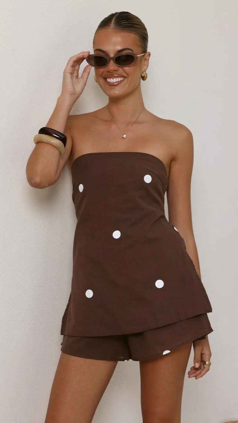 Strapless Tube Top & Skort Two-Piece Set for Women