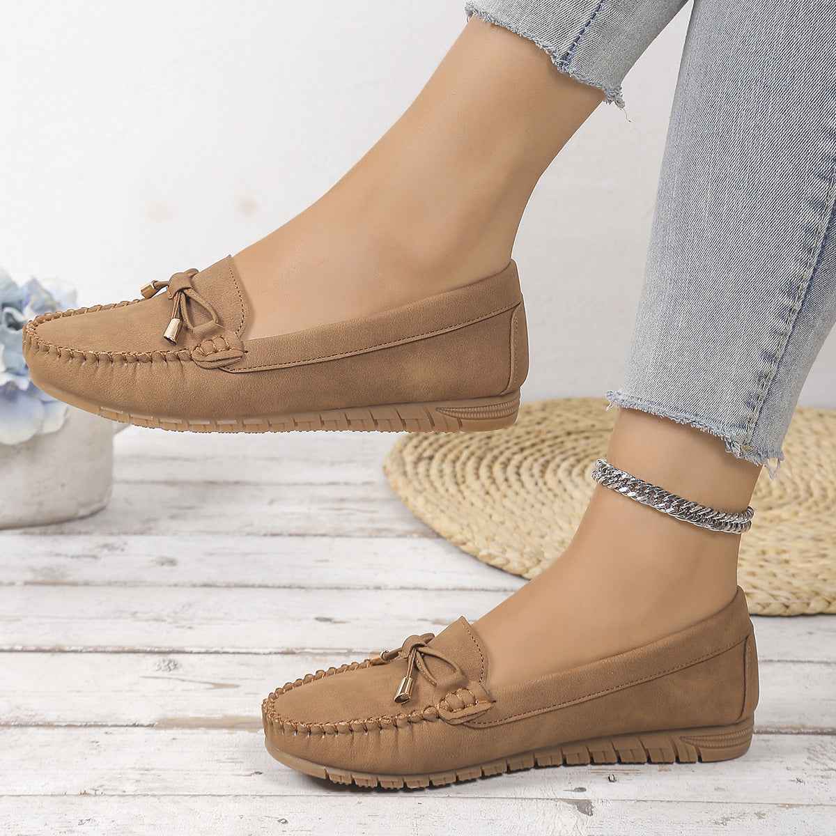 Women’s Casual Slip-On Flat Shoes – Hand-Stitched PU Loafers | Sizes 36–43