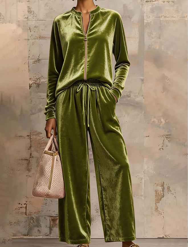 European And American Zipper-up Casual Suit Set