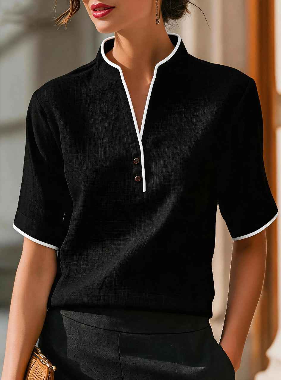 V-Neck Short Sleeve Pullover Top – Slim Fit Commuter
