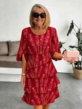 Women's 3D Embossed Print Chiffon Midi Dress — A-Line Shirt Style